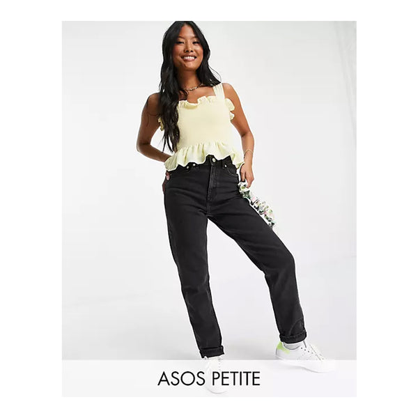 ASOS DESIGN- Petite High Rise Farleigh Slim Mom Jeans In Washed Black