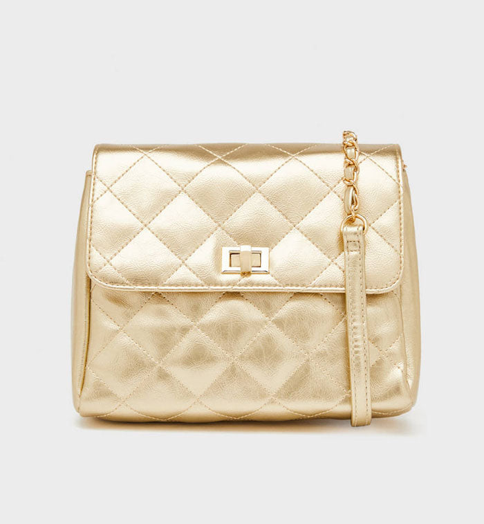 Bershka- Gold Quilted handbag with chain detail by Bagallery Deals priced at #price# | Bagallery Deals