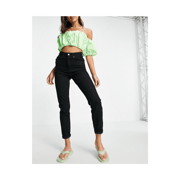 ASOS DESIGN- High Rise Farleigh Slim Mom Jeans In Clean Black