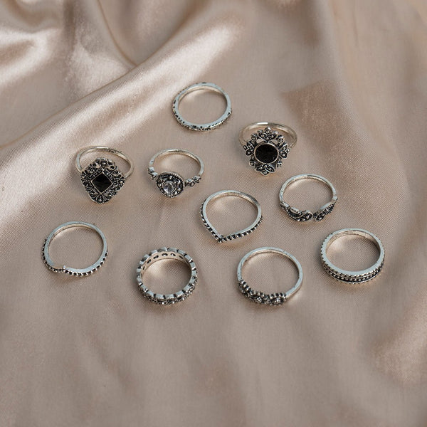 Shein-10 Piece Set Blue Zircon Joint Ring Set