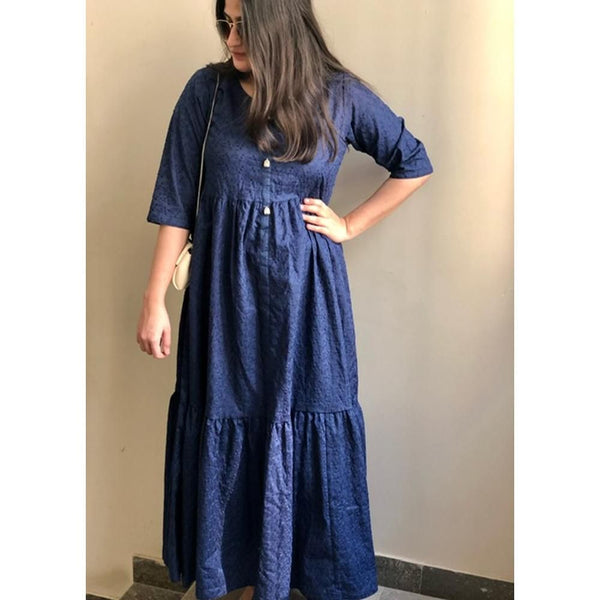 Sowear- Blue Embroidered Dress For Women