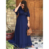 Sowears- Blue Plain Dress For Women