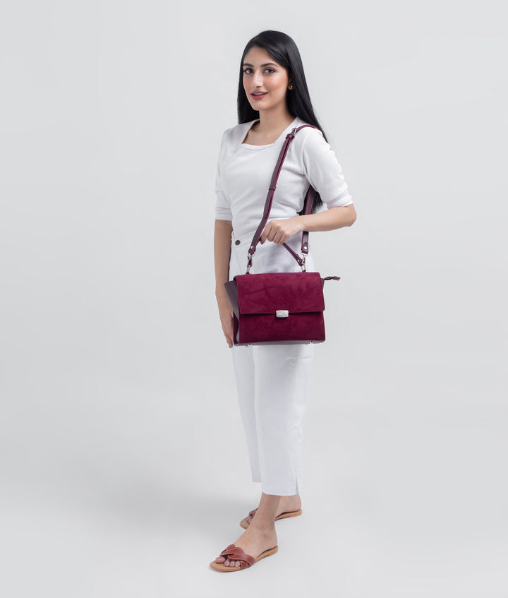 RTW - Burgundy suede mini messenger bag