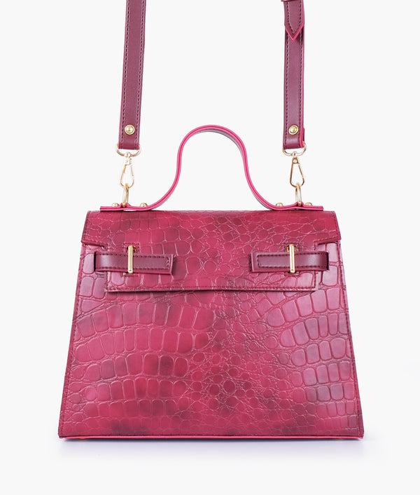 RTW - Burgundy crocodile cross-body bag with top-handle