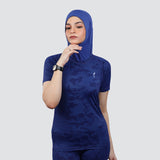 Flush Fashion -Women's Camo Activewear Breathable T-Shirts - Dark Blue