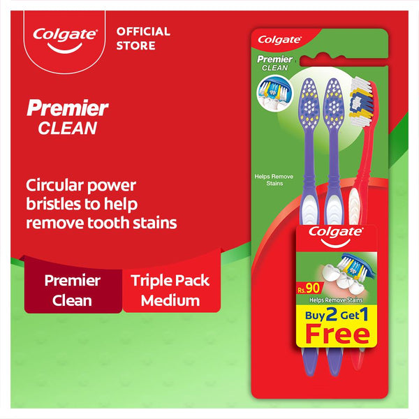 Colgate- Premier Clean Toothbrush - Triple Pack (Medium)