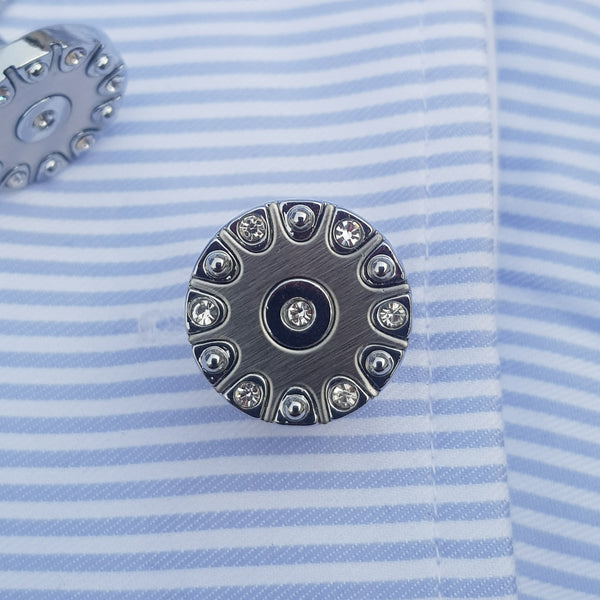 Raviiga- Fancy Rhinestoned Round Cufflinks