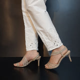Zardi- Mirror Work - Embroided Cotton Trouser - White - ZT279