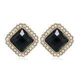 Shein- Fashion Female Crystal Black Square Stone Stud Earrings Jewelry Vintage Wedding For Women Gifts