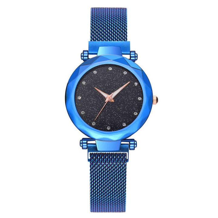 Shein WJ-7921 Mesh Belt Colorful Creative Starry Sky Lady Watch With Rhinestone Diall Stainless Steel Band Women Quartz WristWatch