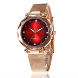 Shein - Wj-7780 Mesh Belt Band Rose Gold Color Elegant Women Watches High Quality Best Selling Simple Ladies Gift Handwatch Gold Red