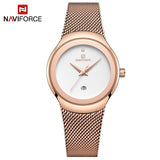 NAVIFORCE- NF5004 rose gold womens quartz watch max price Mesh band water resistant auto date Concise bracelet watch design Gold