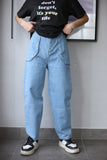 G&Z - Cargo Pocket Light Blue Mom Fit Style Denim Jeans