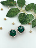 Garnet Lane- Round Rhinestone Clipon Earrings Emerald Green