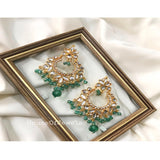 Ethnic Sheesha Kundan Earrings- Green