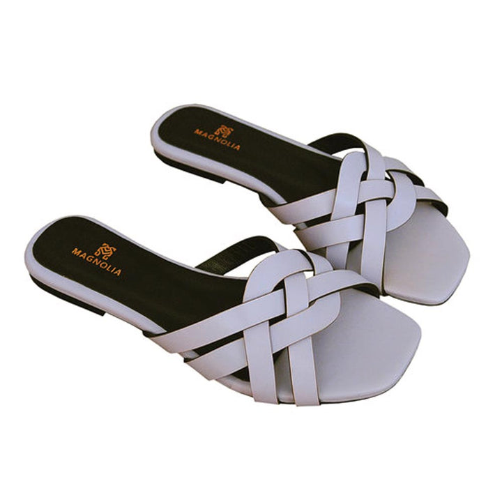 Magnolia- Criss Cross Design House Footwear For Women- White