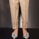 Zardi- Mirror Work - Embroided Cotton Trouser - Beige- ZT281