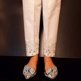 Zardi- Mirror Work - Embroided Cotton Trouser - White - ZT281