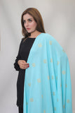 Bagallery Exclusive Woolen Jacquard Embroidered Shawl Ferozi