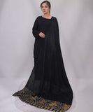 Bagallery Exclusive Woolen Shawl with Woven Zari Pullo Black
