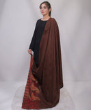 Bagallery Exclusive Woolen Shawl with Woven Zari Pullo Brown