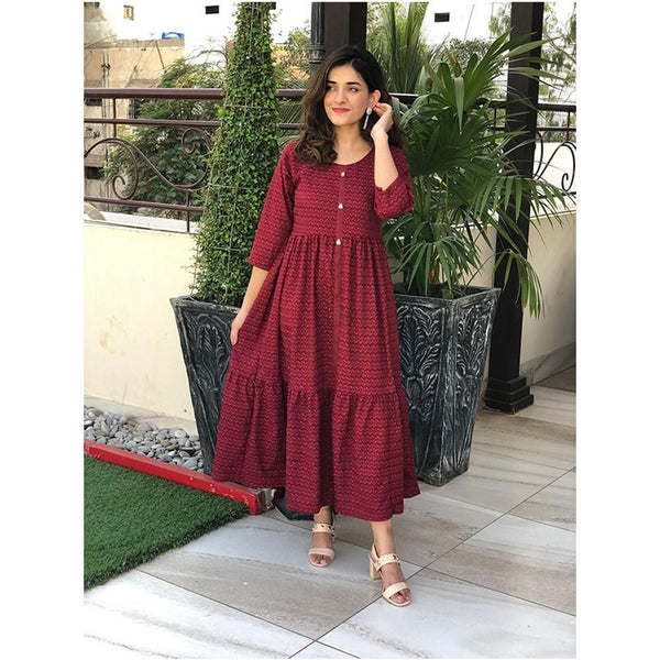 Sowear- Red Embroidered Dress For Women