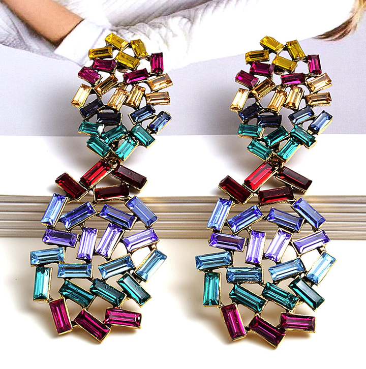 The Marshall- Multicolor Rhinestone Statement Earrings for Women - TM-E-63