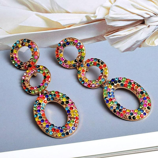 The Marshall- Multicolor Rhinestone Statement Earrings for Women - TM-E-65