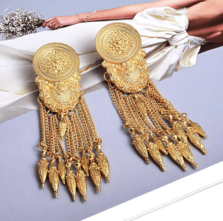 The Marshall- Golden Hang Chain Tassel Earrings for Women - TM-E-67