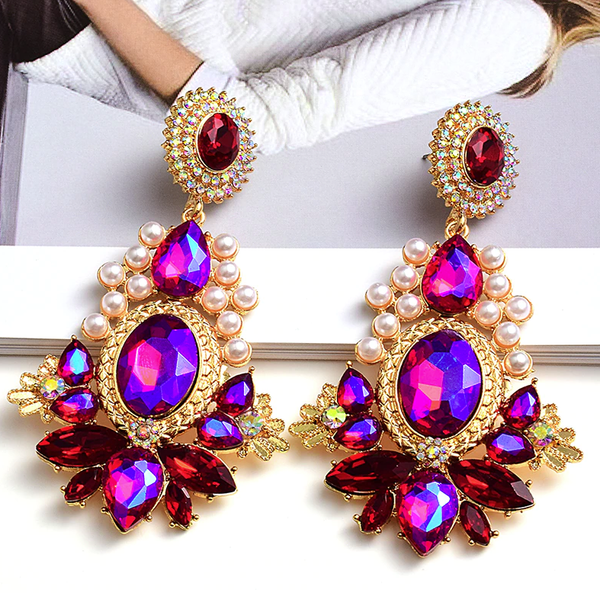 The Marshall- Pink Rhinestone Statement Earrings for Women - TM-E-81