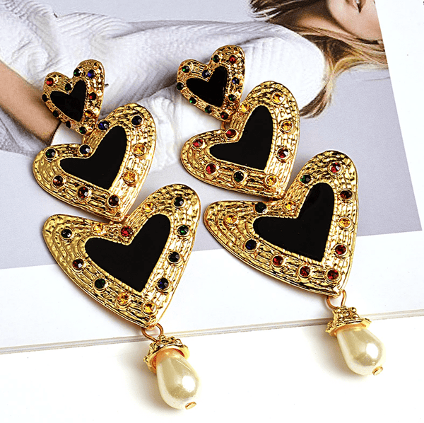 The Marshall- Golden Black Rhinestone Statement Earrings for Women - TM-E-83