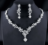 The Marshall- Silver Floral Crystal Jewellery Set - TM-ER-34