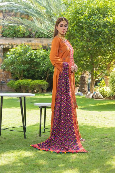 Tulsi Embroidered Viscose Schiffli Shirt With Fancy Embroidered Polly Duppata TUL-002