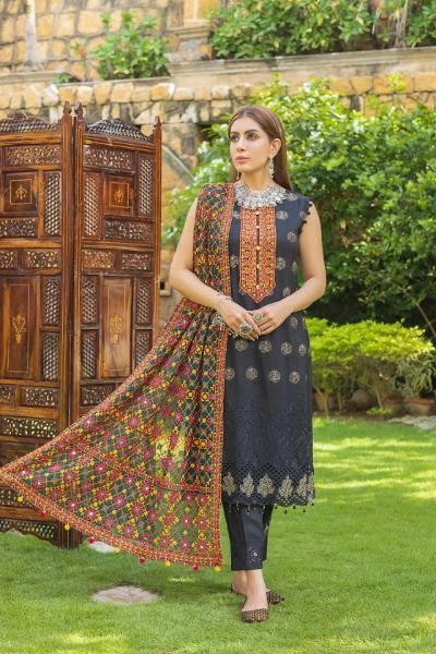 Tulsi Embroidered Viscose Schiffli Shirt With Fancy Embroidered Polly Duppata TUL-005