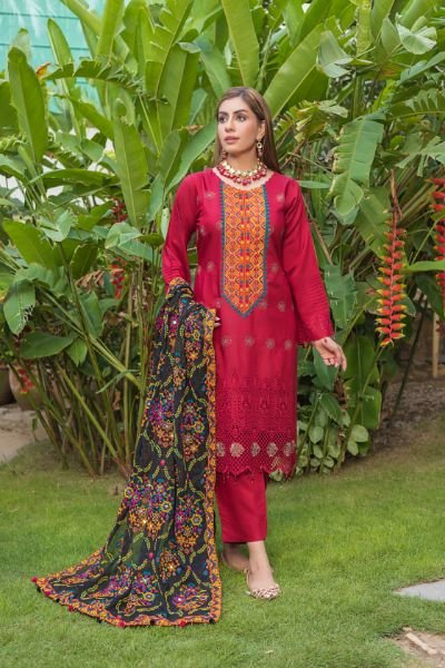 Tulsi Embroidered Viscose Schiffli Shirt With Fancy Embroidered Polly Duppata TUL-006