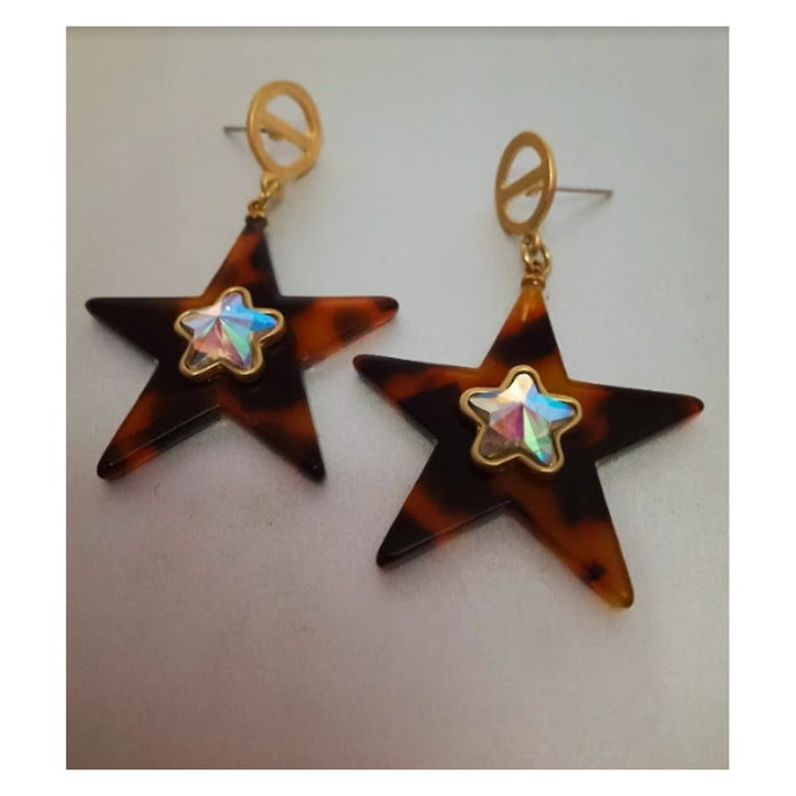 Beri- Star Decor Drop Earrings (Brown & Black)