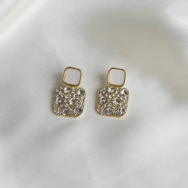 VYBE- Rhinestone Geo Decor Earrings White