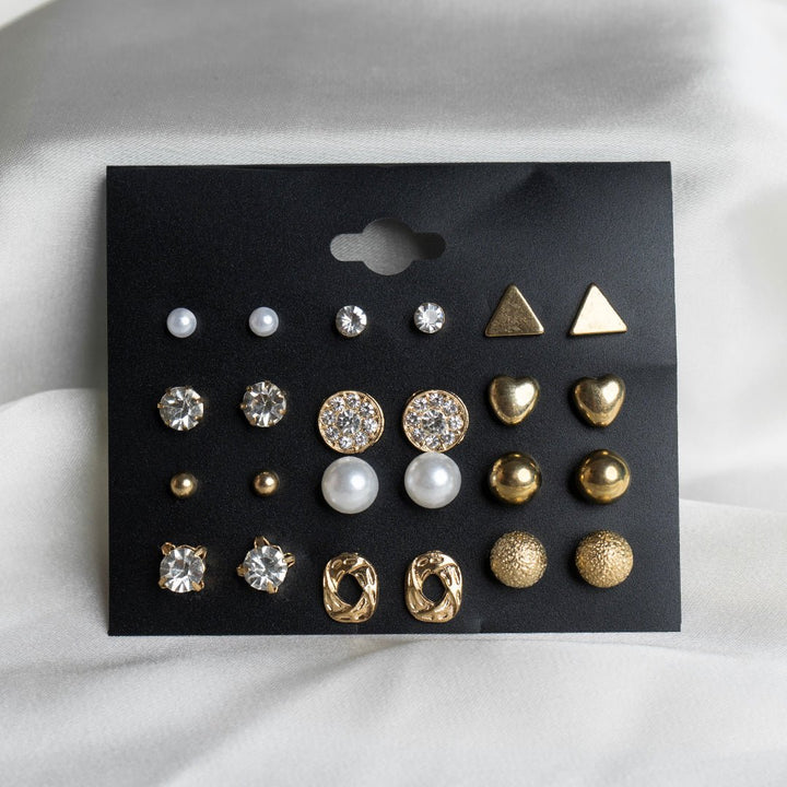 VYBE- 12pairs Rhinestone Decor & Faux Pearl Decor Stud Earrings