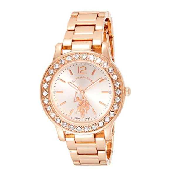 U.S Polo Assn- Womens Quartz Watch, Analog Display and Gold Plated Strap