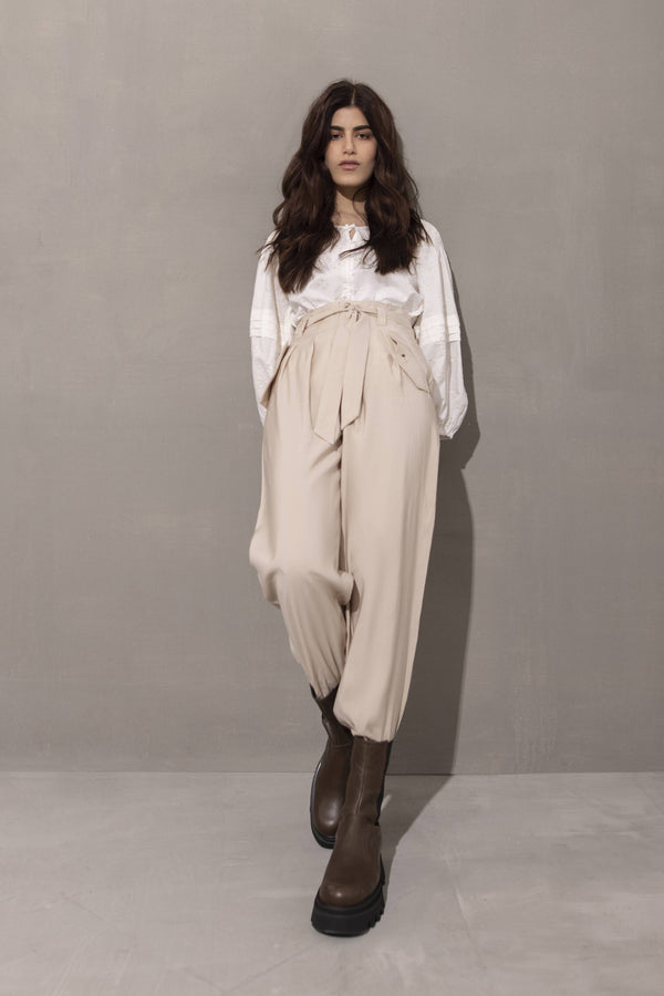 Sapphire Tie Belt Pants Beige