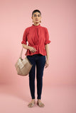 Sapphire Red Jacquard Top
