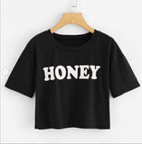 Wf Store- Honey Printed CropTee  Black