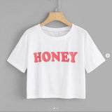 Wf Store- Honey Printed CropTee  White