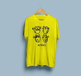 Wf Store- Cat Meow Printed Half Sleeves Tee - Yellow