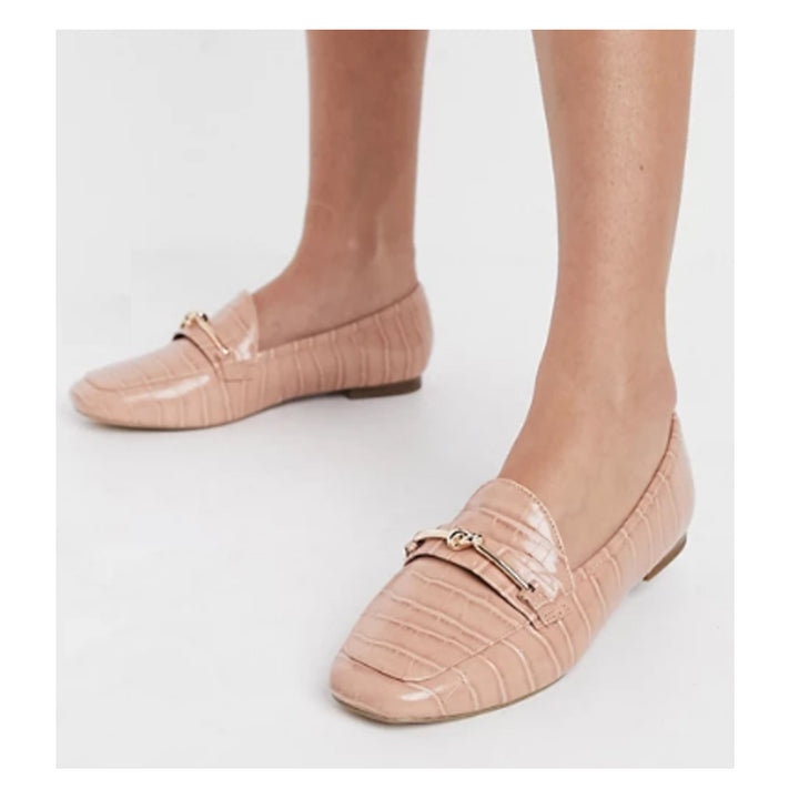 Asos Design- Miss Selfridge loafers with knot buckle detail light pink