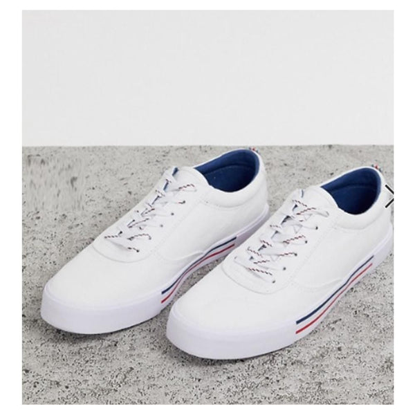 Asos Design-  lace up plimsolls in white with navy and red detailing