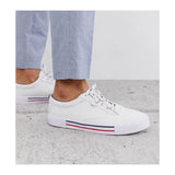 Asos Design-  lace up plimsolls in white with navy and red detailing