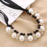 The Marshall - Pearl White & Black Beads Choker Pendant Necklace for Women - Female Fashion Jewelry
