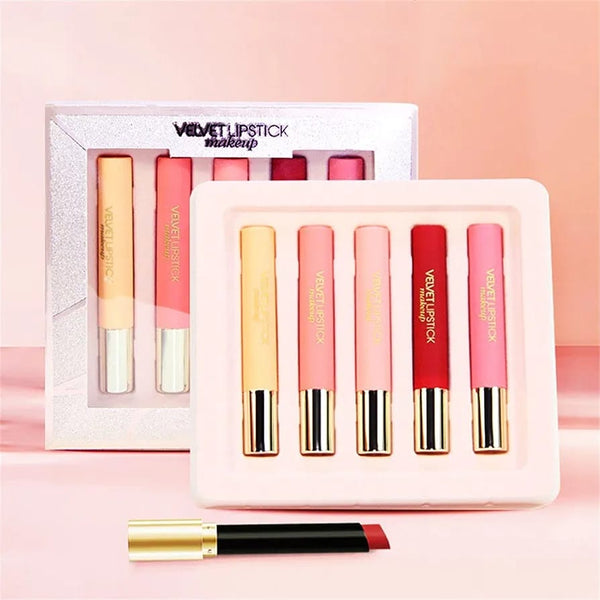 Heng Fang Pack of 5 Lipstick Soft Valvet Matte Colors - 9099