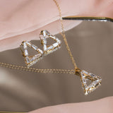 Shein- Golden Rhinestone Triangle Nacklace + Studs